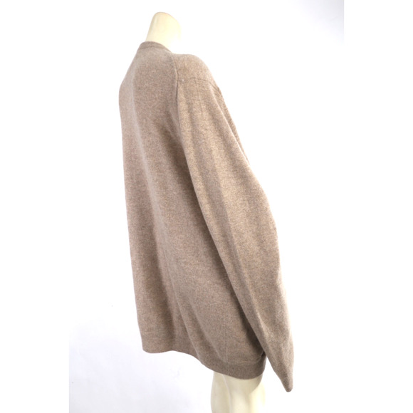 Beige Cashmere Oversized V-Neck Sweater Long Sleeve Soft Luxury Knit Size L - Picture 5 of 8